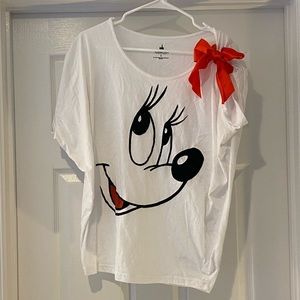 Minnie Mouse Face Top with Tie Red Bow on Shoulder